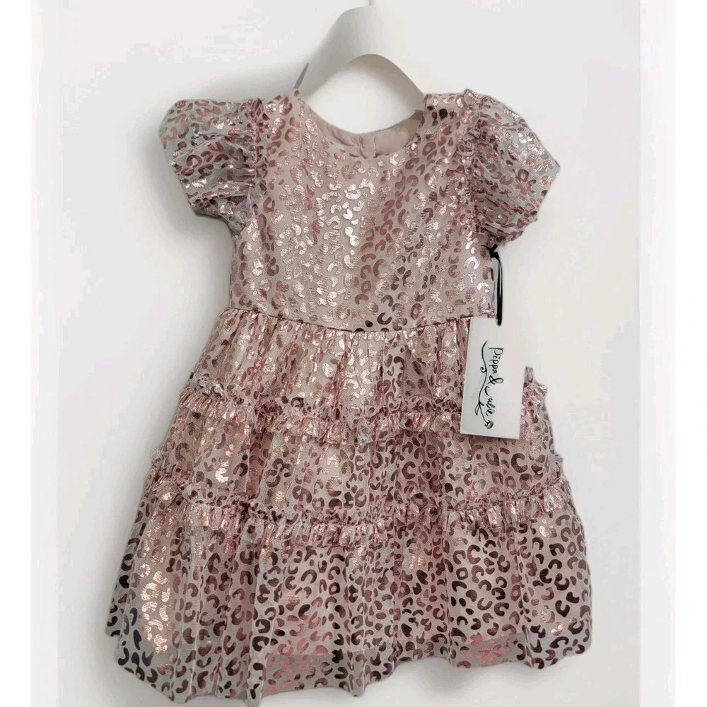 Pippa & Julie Girls Metallic Pink Cheetah‎ Animal Print Special Occasion Size 3T